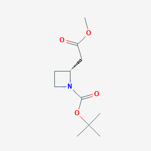 molecular formula C11H19NO4 B8187374 (R)-1-Boc-azetidin-2-yl-acetic acid methyl ester 
