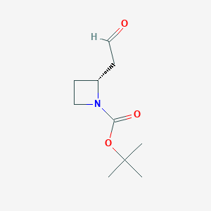 molecular formula C10H17NO3 B8187384 (R)-2-(2-Oxo-ethyl)-azetidine-1-carboxylic acid tert-butyl ester 