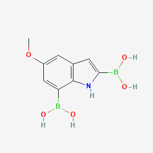 molecular formula C9H11B2NO5 B8187508 5-Methoxy-1H-indole-2,7-diboronic acid 