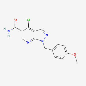 molecular formula C15H13ClN4O2 B8188100 4-Chloro-1-(4-methoxy-benzyl)-1H-pyrazolo[3,4-b]pyridine-5-carboxylic acid amide 