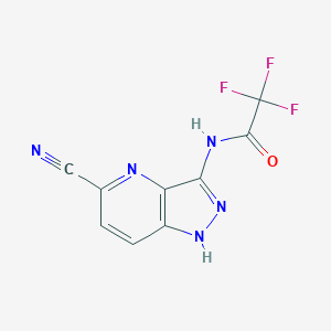 molecular formula C9H4F3N5O B8188106 N-{5-cyano-1H-pyrazolo[4,3-b]pyridin-3-yl}-2,2,2-trifluoroacetamide 