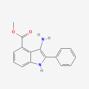 molecular formula C16H14N2O2 B8188317 3-Amino-2-phenyl-1H-indole-4-carboxylic acid methyl ester 
