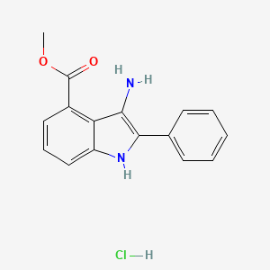 molecular formula C16H15ClN2O2 B8188323 3-Amino-2-phenyl-1H-indole-4-carboxylic acid methyl ester hydrochloride 