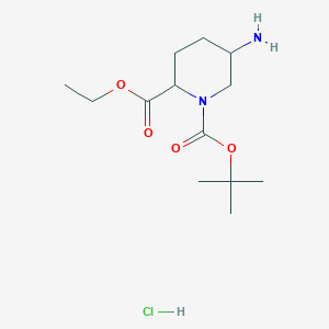 molecular formula C13H25ClN2O4 B8188996 1-Boc-5-amino-piperidine-2-carboxylic acid ethyl ester hydrochloride 