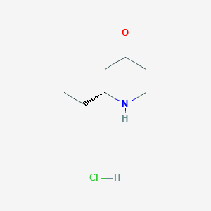 molecular formula C7H14ClNO B8189158 (R)-2-Ethylpiperidin-4-one hydrochloride 