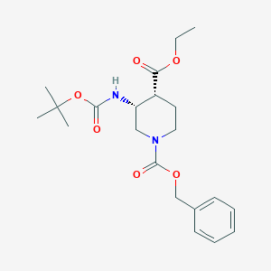 molecular formula C21H30N2O6 B8189178 (3R,4R)-3-tert-Butoxycarbonylamino-piperidine-1,4-dicarboxylic acid 1-benzyl ester 4-ethyl ester 