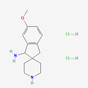 molecular formula C14H22Cl2N2O B8189268 1-Amino-6-methoxy-spiro[indane-2,4'-piperidine] dihydrochloride 