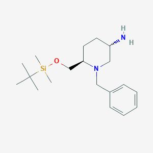 molecular formula C19H34N2OSi B8189331 trans-1-Benzyl-6-(tert-butyl-dimethyl-silanyloxymethyl)-piperidin-3-ylamine 
