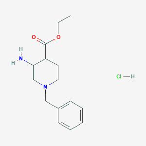 molecular formula C15H23ClN2O2 B8189380 3-Amino-1-benzyl-piperidine-4-carboxylic acid ethyl ester hydrochloride 
