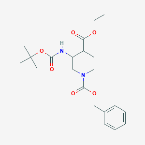 molecular formula C21H30N2O6 B8189494 3-tert-Butoxycarbonylamino-piperidine-1,4-dicarboxylic acid 1-benzyl ester 4-ethyl ester 