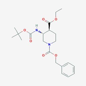 molecular formula C21H30N2O6 B8189515 (3R,4S)-3-tert-Butoxycarbonylamino-piperidine-1,4-dicarboxylic acid 1-benzyl ester 4-ethyl ester 