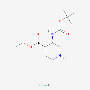 molecular formula C13H25ClN2O4 B8189526 cis-3-tert-Butoxycarbonylamino-piperidine-4-carboxylic acid ethyl ester hydrochloride 