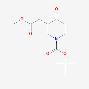 molecular formula C13H21NO5 B8189622 3-Methoxycarbonylmethyl-4-oxo-piperidine-1-carboxylic acid tert-butyl ester 
