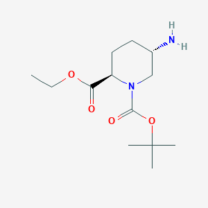 molecular formula C13H24N2O4 B8189907 trans-1-Boc-5-amino-piperidine-2-carboxylic acid ethyl ester 