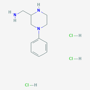 molecular formula C11H20Cl3N3 B8190123 C-(4-Phenyl-piperazin-2-yl)-methylamine trihydrochloride 