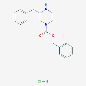 molecular formula C19H23ClN2O2 B8190272 3-Benzyl-piperazine-1-carboxylic acid benzyl ester hydrochloride 