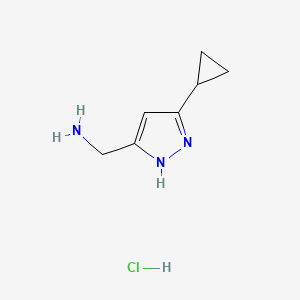 molecular formula C7H12ClN3 B8190395 (5-Cyclopropyl-1H-pyrazol-3-yl)methanamine hydrochloride 
