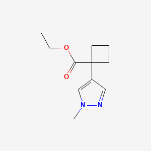 molecular formula C11H16N2O2 B8190418 1-(1-Methyl-1H-pyrazol-4-yl)-cyclobutanecarboxylic acid ethyl ester 