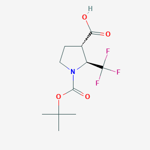molecular formula C11H16F3NO4 B8191436 trans-2-Trifluoromethyl-pyrrolidine-1,3-dicarboxylic acid 1-tert-butyl ester 