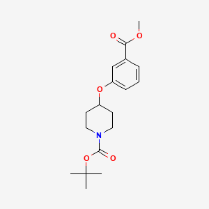 molecular formula C18H25NO5 B8191503 1-Piperidinecarboxylic acid, 4-[3-(methoxycarbonyl)phenoxy]-, 1,1-dimethylethyl ester 