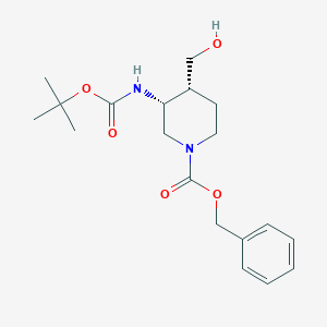 molecular formula C19H28N2O5 B8191741 (3R,4R)-3-tert-Butoxycarbonylamino-4-hydroxymethyl-piperidine-1-carboxylic acid benzyl ester 