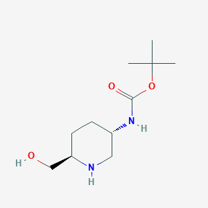 molecular formula C11H22N2O3 B8191749 trans-(6-Hydroxymethyl-piperidin-3-yl)-carbamic acid tert-butyl ester 