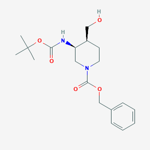 molecular formula C19H28N2O5 B8191756 cis-3-tert-Butoxycarbonylamino-4-hydroxymethyl-piperidine-1-carboxylic acid benzyl ester 