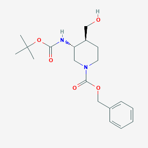 molecular formula C19H28N2O5 B8191762 (3R,4S)-3-tert-Butoxycarbonylamino-4-hydroxymethyl-piperidine-1-carboxylic acid benzyl ester 