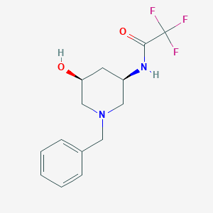 molecular formula C14H17F3N2O2 B8191846 (3R,5S)-N-(1-Benzyl-5-hydroxy-piperidin-3-yl)-2,2,2-trifluoro-acetamide 
