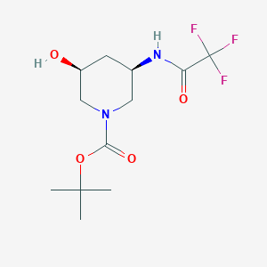 molecular formula C12H19F3N2O4 B8191850 (3S,5R)-3-Hydroxy-5-(2,2,2-trifluoro-acetylamino)-piperidine-1-carboxylic acid tert-butyl ester 