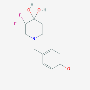 molecular formula C13H17F2NO3 B8191878 3,3-Difluoro-1-[(4-methoxyphenyl)methyl]piperidine-4,4-diol 