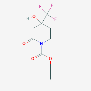 molecular formula C11H16F3NO4 B8191929 4-Hydroxy-2-oxo-4-trifluoromethyl-piperidine-1-carboxylic acid tert-butyl ester 