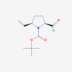 molecular formula C12H19NO3 B8192176 cis-2-Formyl-5-vinyl-pyrrolidine-1-carboxylic acid tert-butyl ester 