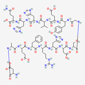 molecular formula C78H107N25O27 B8192572 5-amino-2-[[2-[[2-[[2-[[2-[[2-[[2-[[2-[[2-[[2-[[2-[[2-[[2-[2-[(2-amino-3-carboxypropanoyl)amino]propanoylamino]-4-carboxybutanoyl]amino]-3-phenylpropanoyl]amino]-5-carbamimidamidopentanoyl]amino]-3-(1H-imidazol-5-yl)propanoyl]amino]-3-carboxypropanoyl]amino]-3-hydroxypropanoyl]amino]acetyl]amino]-3-(4-hydroxyphenyl)propanoyl]amino]-4-carboxybutanoyl]amino]-3-methylbutanoyl]amino]-3-(1H-imidazol-5-yl)propanoyl]amino]-3-(1H-imidazol-5-yl)propanoyl]amino]-5-oxopentanoic acid 
