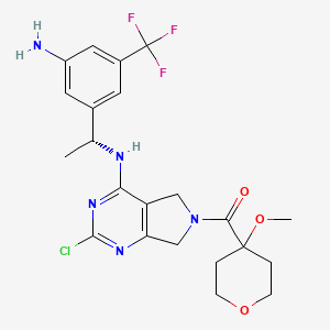 molecular formula C22H25ClF3N5O3 B8192633 [4-[[(1R)-1-[3-amino-5-(trifluoromethyl)phenyl]ethyl]amino]-2-chloro-5,7-dihydropyrrolo[3,4-d]pyrimidin-6-yl]-(4-methoxyoxan-4-yl)methanone 