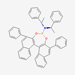 molecular formula C48H38NO2P B8192642 10,16-diphenyl-N-[(1R)-1-phenylethyl]-N-[(1S)-1-phenylethyl]-12,14-dioxa-13-phosphapentacyclo[13.8.0.02,11.03,8.018,23]tricosa-1(15),2(11),3,5,7,9,16,18,20,22-decaen-13-amine 