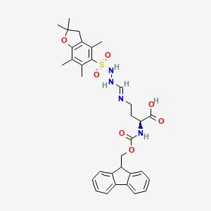 molecular formula C33H38N4O7S B8192650 (S,E)-2-((((9H-Fluoren-9-yl)methoxy)carbonyl)amino)-4-(N'-((2,2,4,6,7-pentamethyl-2,3-dihydrobenzofuran-5-yl)sulfonyl)formohydrazonamido)butanoic acid 