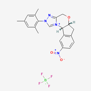 molecular formula C21H21BF4N4O3 B8192681 (5AR,10bS)-2-mesityl-9-nitro-5a,10b-dihydro-4H,6H-indeno[2,1-b][1,2,4]triazolo[4,3-d][1,4]oxazin-2-ium tetrafluoroborate 