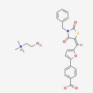 4-[5-[(E)-(3-benzyl-2,4-dioxo-1,3-thiazolidin-5-ylidene)methyl]furan-2-yl]benzoate;2-hydroxyethyl(trimethyl)azanium