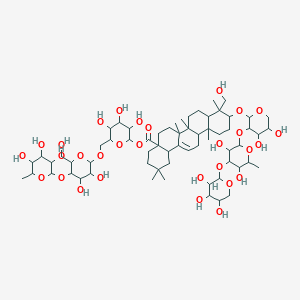 molecular formula C64H104O30 B8193299 [6-[[3,4-Dihydroxy-6-(hydroxymethyl)-5-(3,4,5-trihydroxy-6-methyloxan-2-yl)oxyoxan-2-yl]oxymethyl]-3,4,5-trihydroxyoxan-2-yl] 10-[3-[3,5-dihydroxy-6-methyl-4-(3,4,5-trihydroxyoxan-2-yl)oxyoxan-2-yl]oxy-4,5-dihydroxyoxan-2-yl]oxy-9-(hydroxymethyl)-2,2,6a,6b,9,12a-hexamethyl-1,3,4,5,6,6a,7,8,8a,10,11,12,13,14b-tetradecahydropicene-4a-carboxylate 