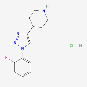 molecular formula C13H16ClFN4 B8193760 4-[1-(2-Fluorophenyl)triazol-4-yl]piperidine;hydrochloride 