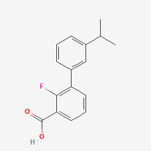 molecular formula C16H15FO2 B8193798 2-Fluoro-3'-isopropyl-[1,1'-biphenyl]-3-carboxylic acid 