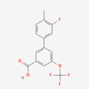 molecular formula C15H10F4O3 B8193859 3'-Fluoro-4'-methyl-5-(trifluoromethoxy)-[1,1'-biphenyl]-3-carboxylic acid 