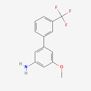 molecular formula C14H12F3NO B8193902 5-Methoxy-3'-(trifluoromethyl)-[1,1'-biphenyl]-3-amine 