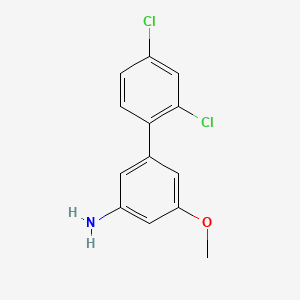 molecular formula C13H11Cl2NO B8193914 2',4'-Dichloro-5-methoxy-[1,1'-biphenyl]-3-amine 