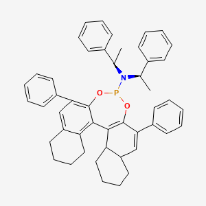 molecular formula C48H48NO2P B8194342 10,16-diphenyl-N,N-bis[(1R)-1-phenylethyl]-12,14-dioxa-13-phosphapentacyclo[13.8.0.02,11.03,8.018,23]tricosa-1(15),2,8,10,16-pentaen-13-amine 