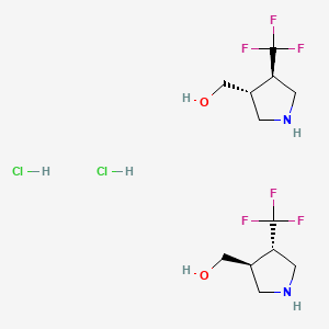 molecular formula C12H22Cl2F6N2O2 B8195037 [(3S,4S)-4-(trifluoromethyl)pyrrolidin-3-yl]methanol;[(3R,4R)-4-(trifluoromethyl)pyrrolidin-3-yl]methanol;dihydrochloride 