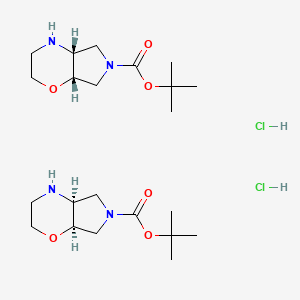 molecular formula C22H42Cl2N4O6 B8195040 tert-butyl (4aR,7aS)-3,4,4a,5,7,7a-hexahydro-2H-pyrrolo[3,4-b][1,4]oxazine-6-carboxylate;tert-butyl (4aS,7aR)-3,4,4a,5,7,7a-hexahydro-2H-pyrrolo[3,4-b][1,4]oxazine-6-carboxylate;dihydrochloride 