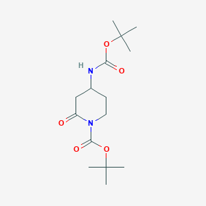 molecular formula C15H26N2O5 B8195847 4-tert-Butoxycarbonylamino-2-oxo-piperidine-1-carboxylic acid tert-butyl ester 