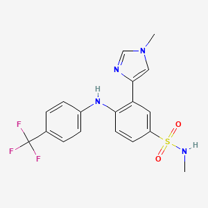 molecular formula C18H17F3N4O2S B8195871 N-Methyl-3-(1-methyl-1H-imidazol-4-yl)-4-((4-(trifluoromethyl)phenyl)amino)benzenesulfonamide 